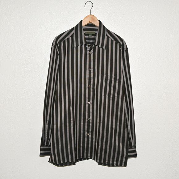 Ermenegildo Zegna Men's Button up Shirt Brown stripe cotton Sz XL Made in Italy - Picture 1 of 7